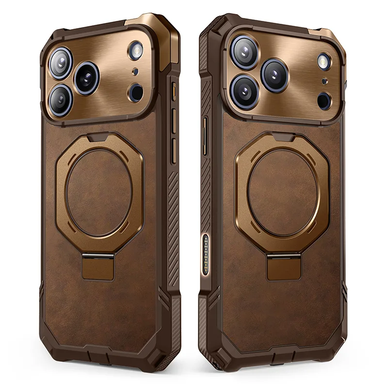 UB GRIP Series iPhone 17 Pro Max Premium Leather Phone Case - Brown - Image 3