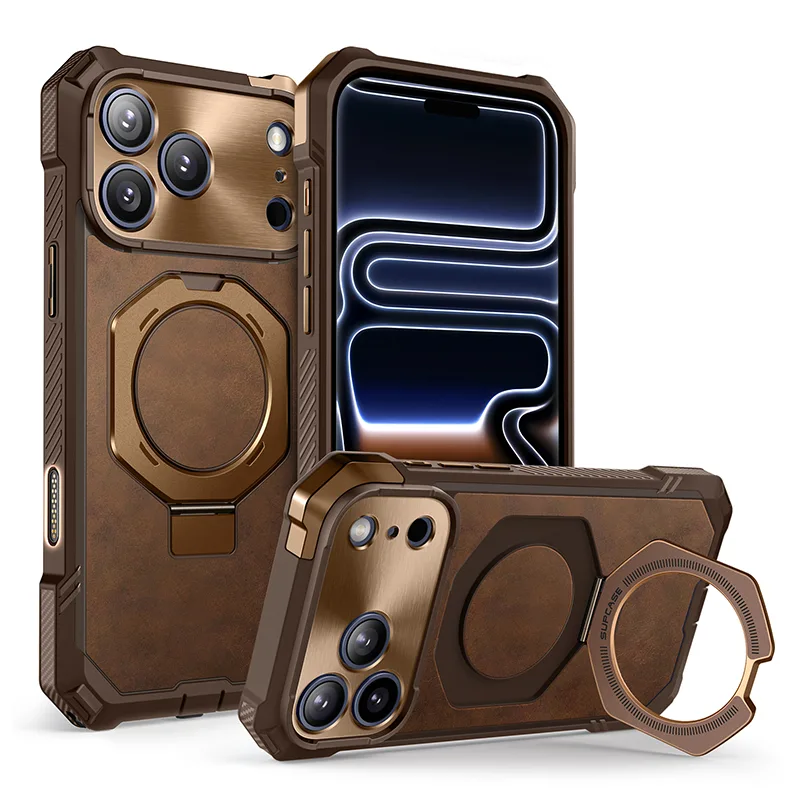 UB GRIP Series iPhone 17 Pro Max Premium Leather Phone Case - Brown - Image 4