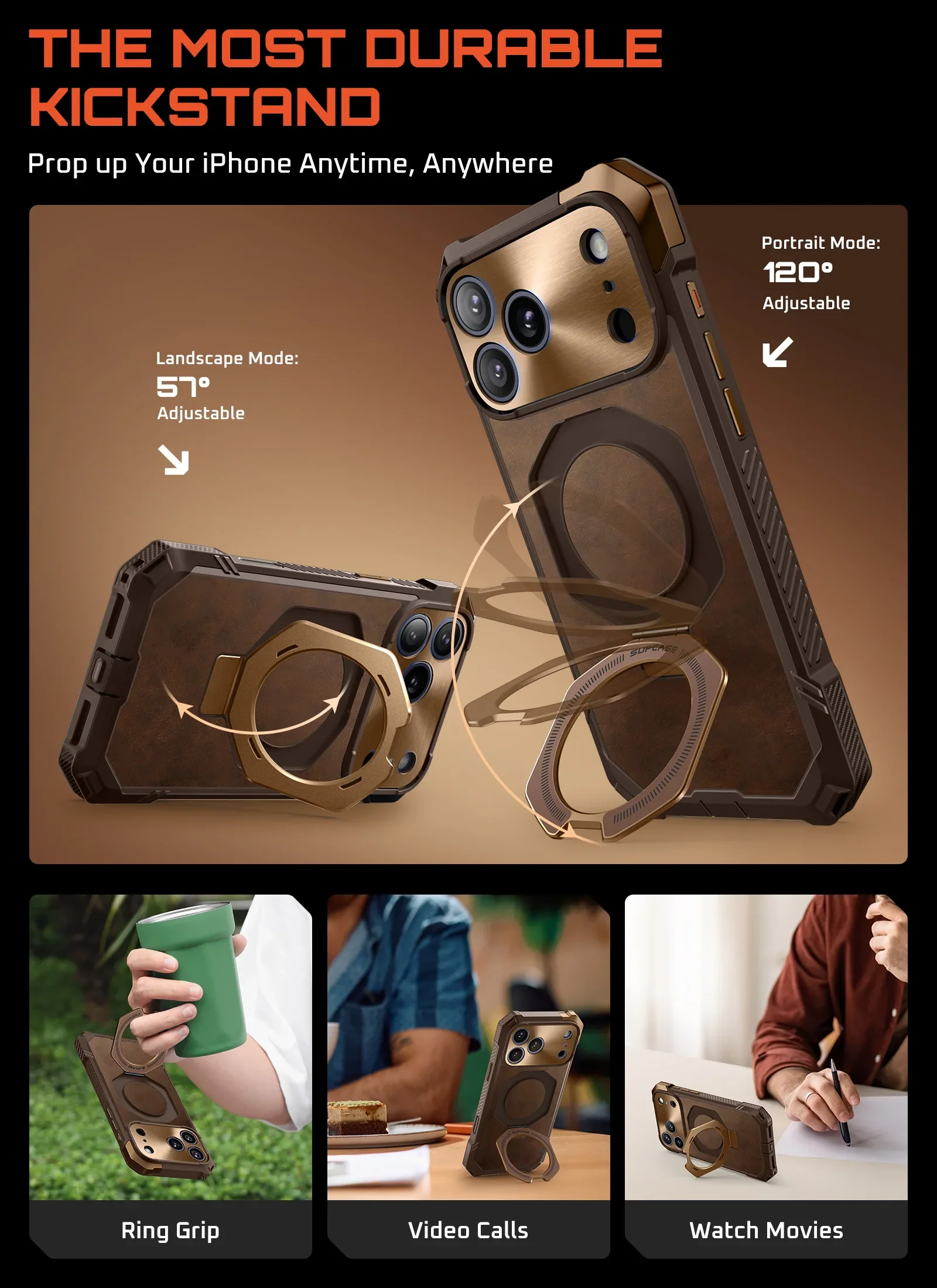 UB GRIP Series iPhone 17 Pro Max Premium Leather Phone Case - Brown - Image 8