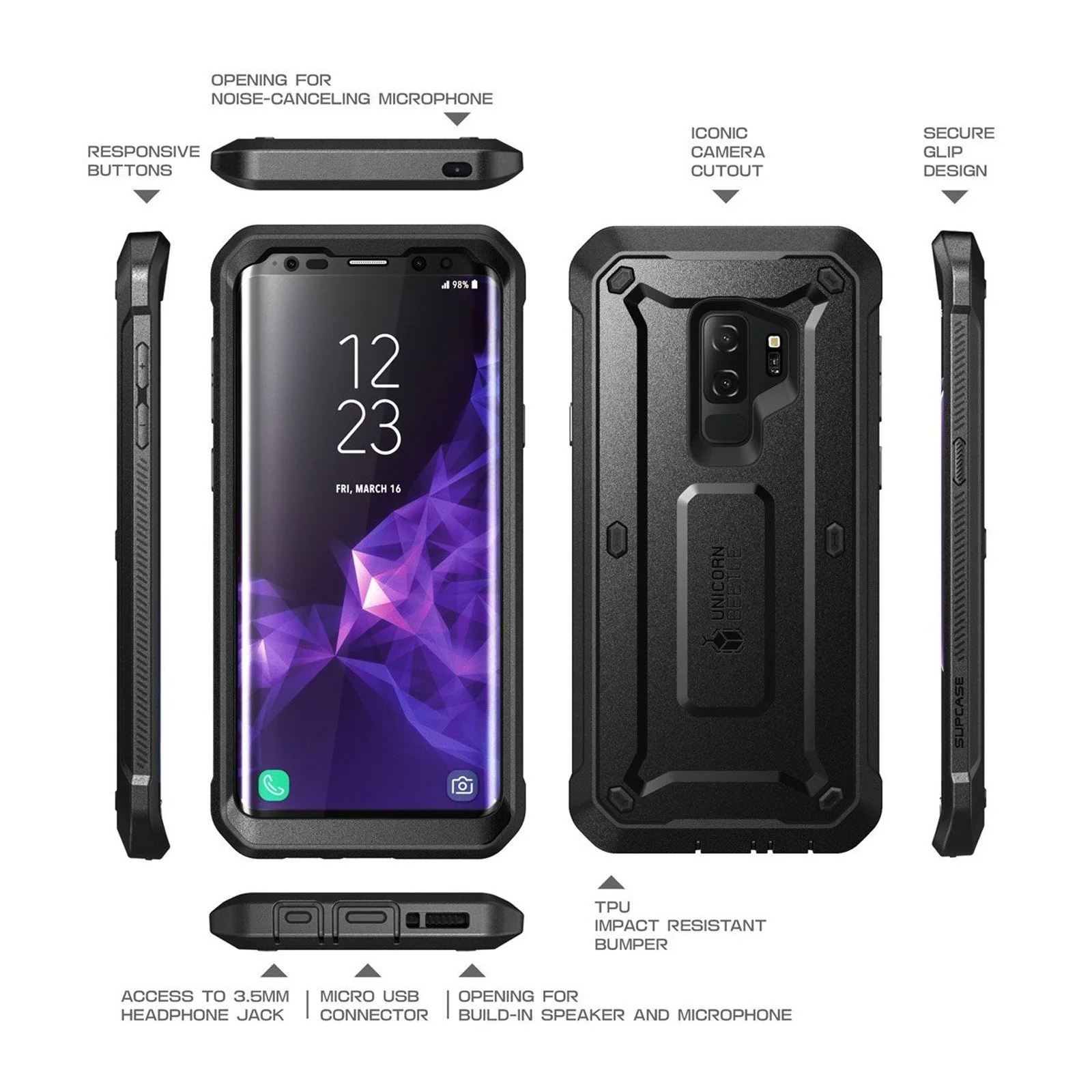 Galaxy S9 Plus Unicorn Beetle Pro Full Body Rugged Case-Black - Image 7