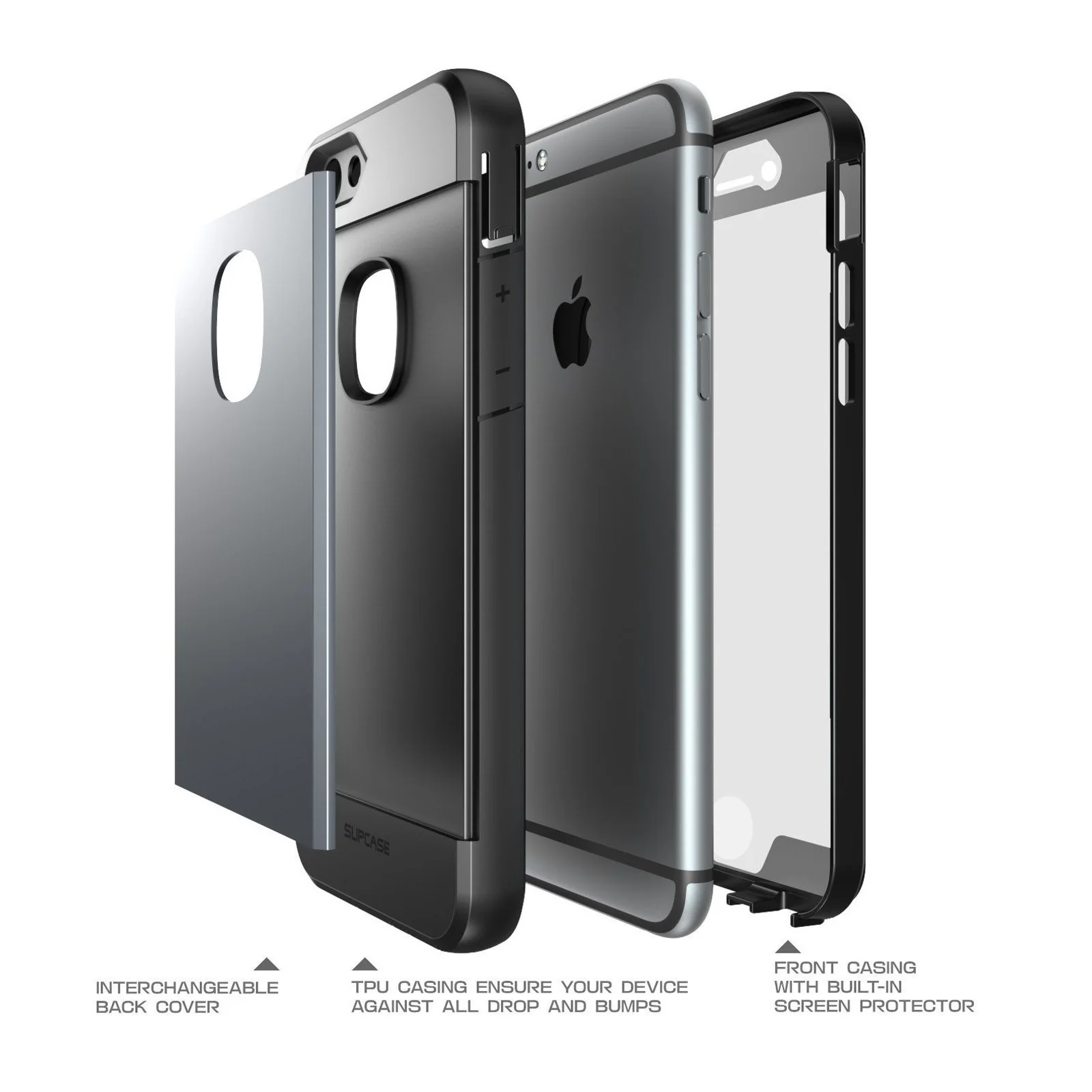 iPhone 6 Plus / 6S Plus Water Resistant Full body Protective Case-Gray/Silver/Gold - Image 3