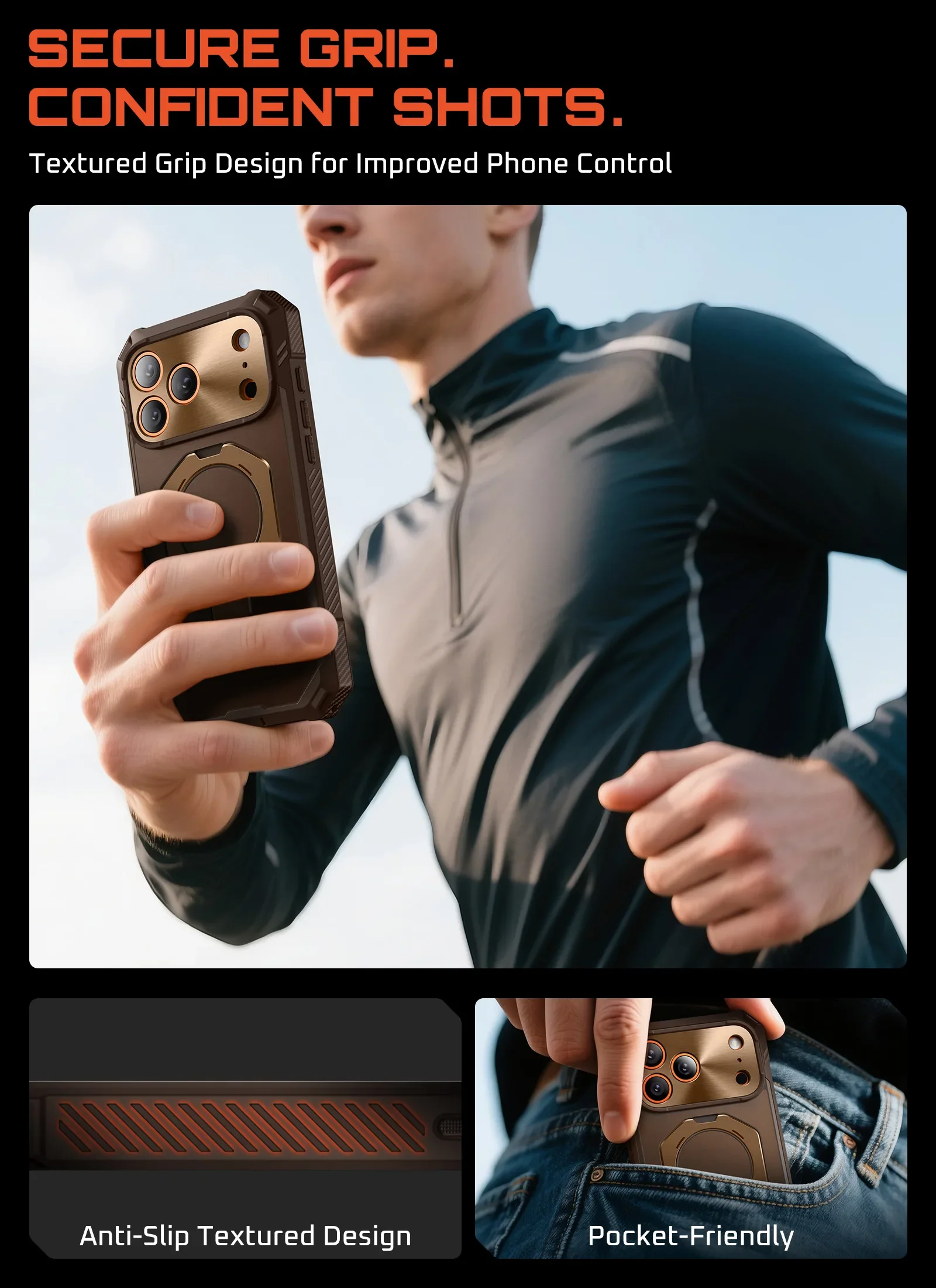 UB GRIP PRO Series iPhone 17 Pro Max MagSafe Phone Case with HD Tempered Glass - Brown - Image 12