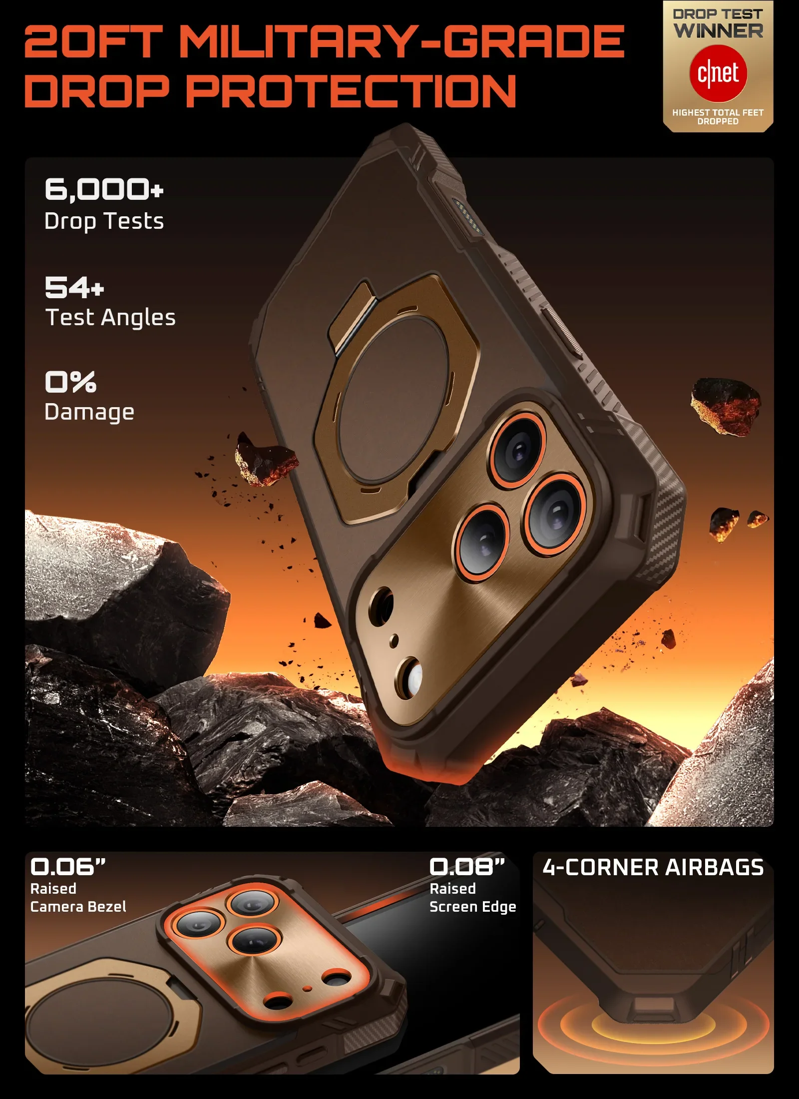 UB GRIP PRO Series iPhone 17 Pro Max MagSafe Phone Case with HD Tempered Glass - Brown - Image 7