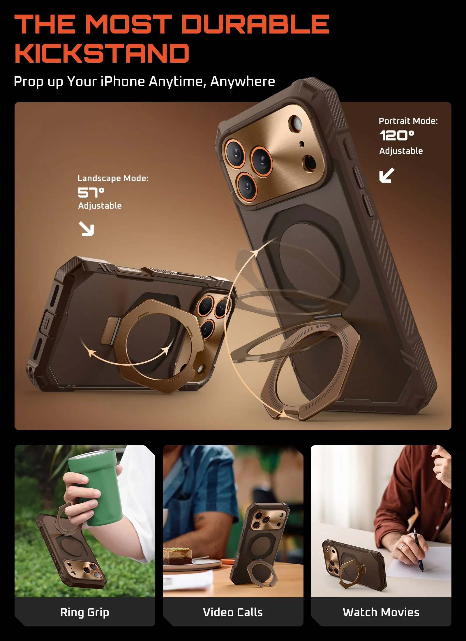 UB GRIP PRO Series iPhone 17 Pro Max MagSafe Phone Case with HD Tempered Glass - Brown - Image 8