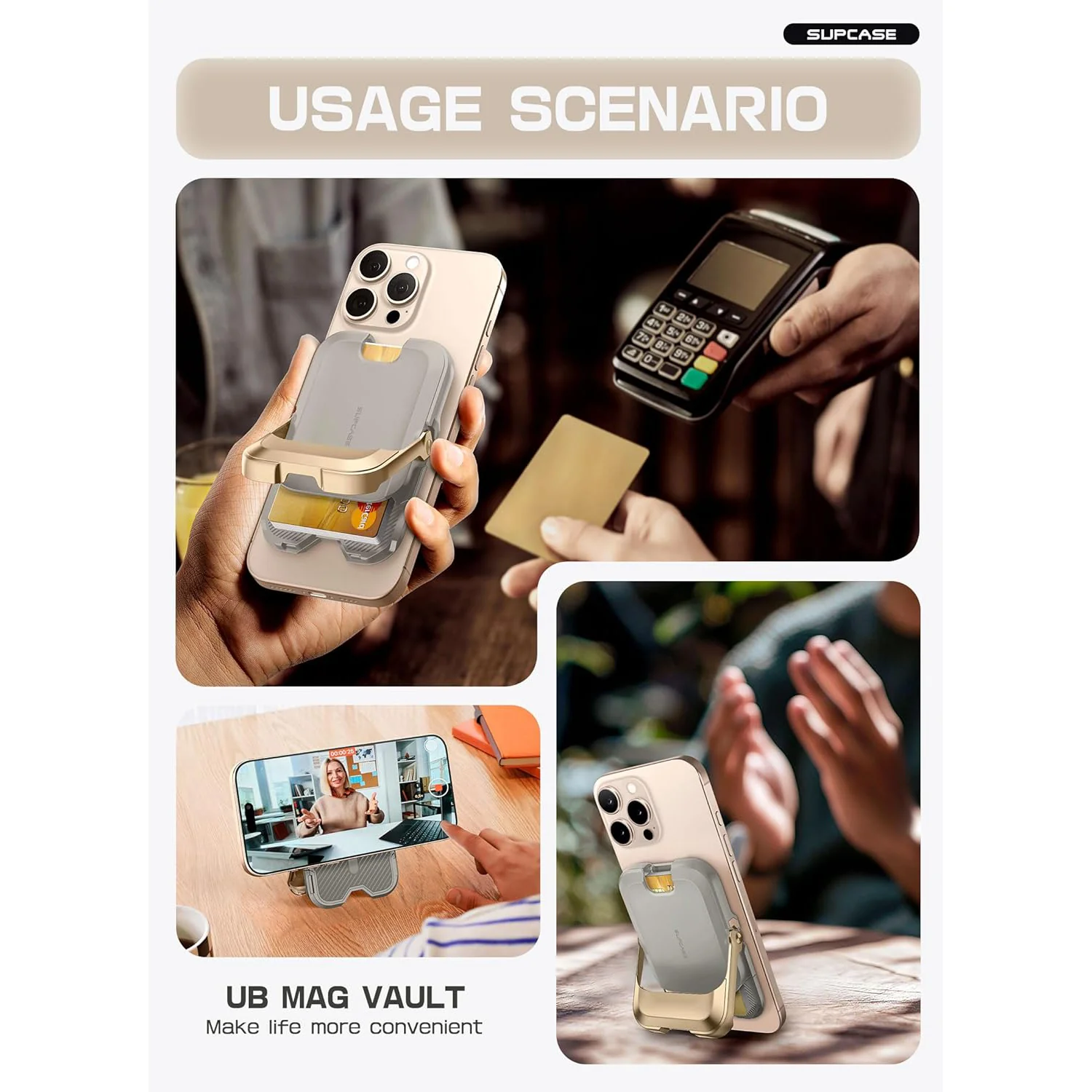 UB Mag Vault Magnetic Wallet with Stand - Gold - Image 6