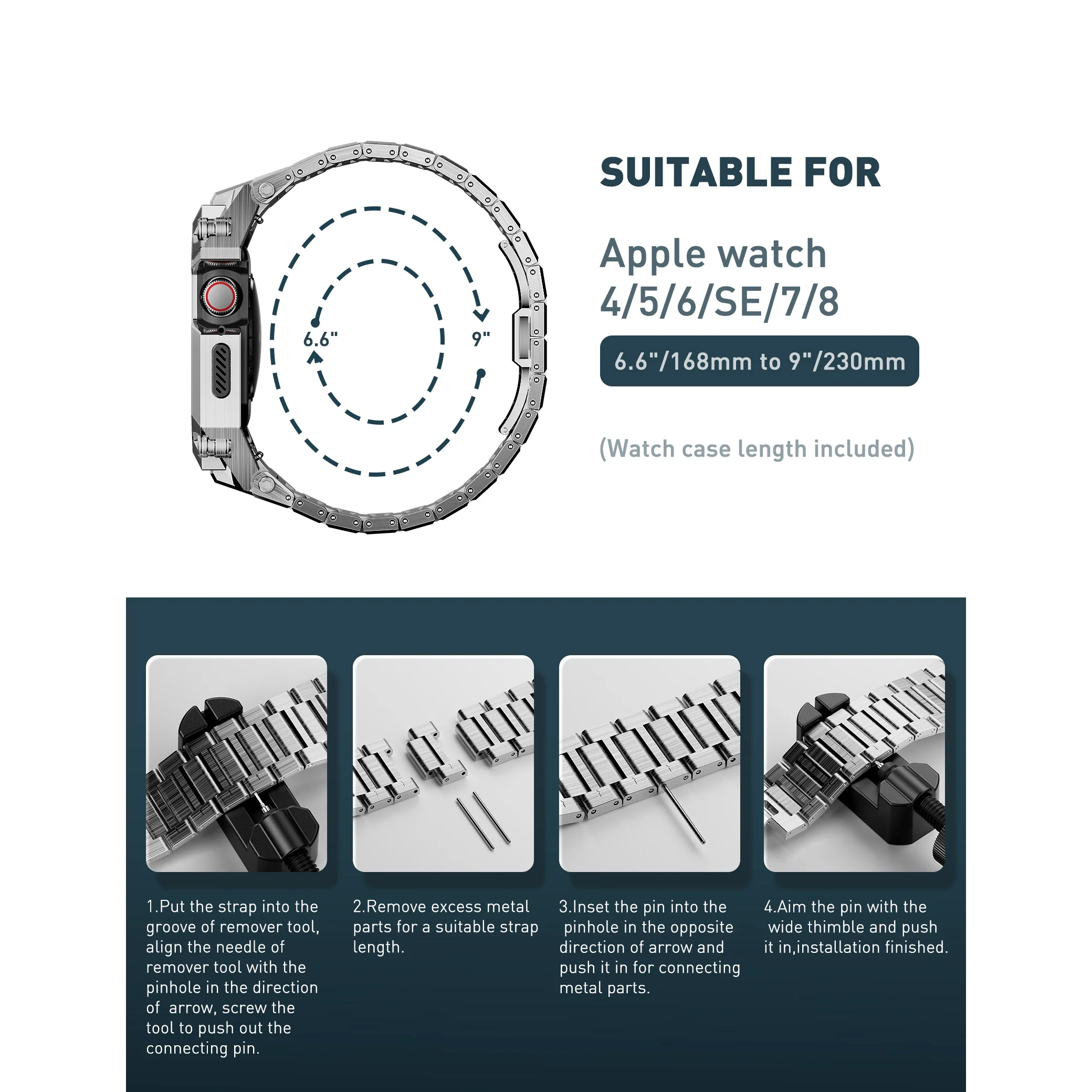 UB Steel Stainless Steel Apple Watchband - Silver - Image 10