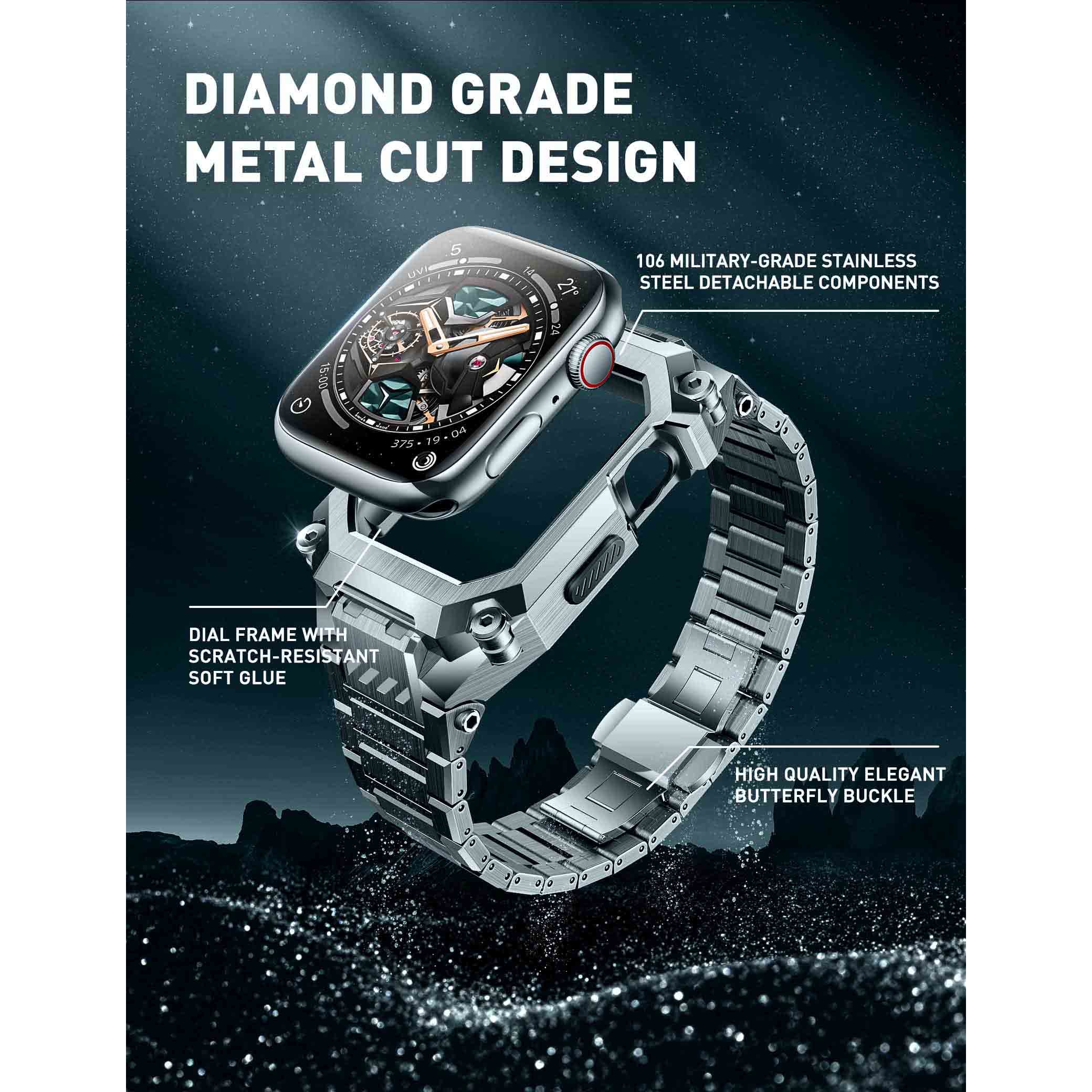 UB Steel Stainless Steel Apple Watchband - Silver - Image 4