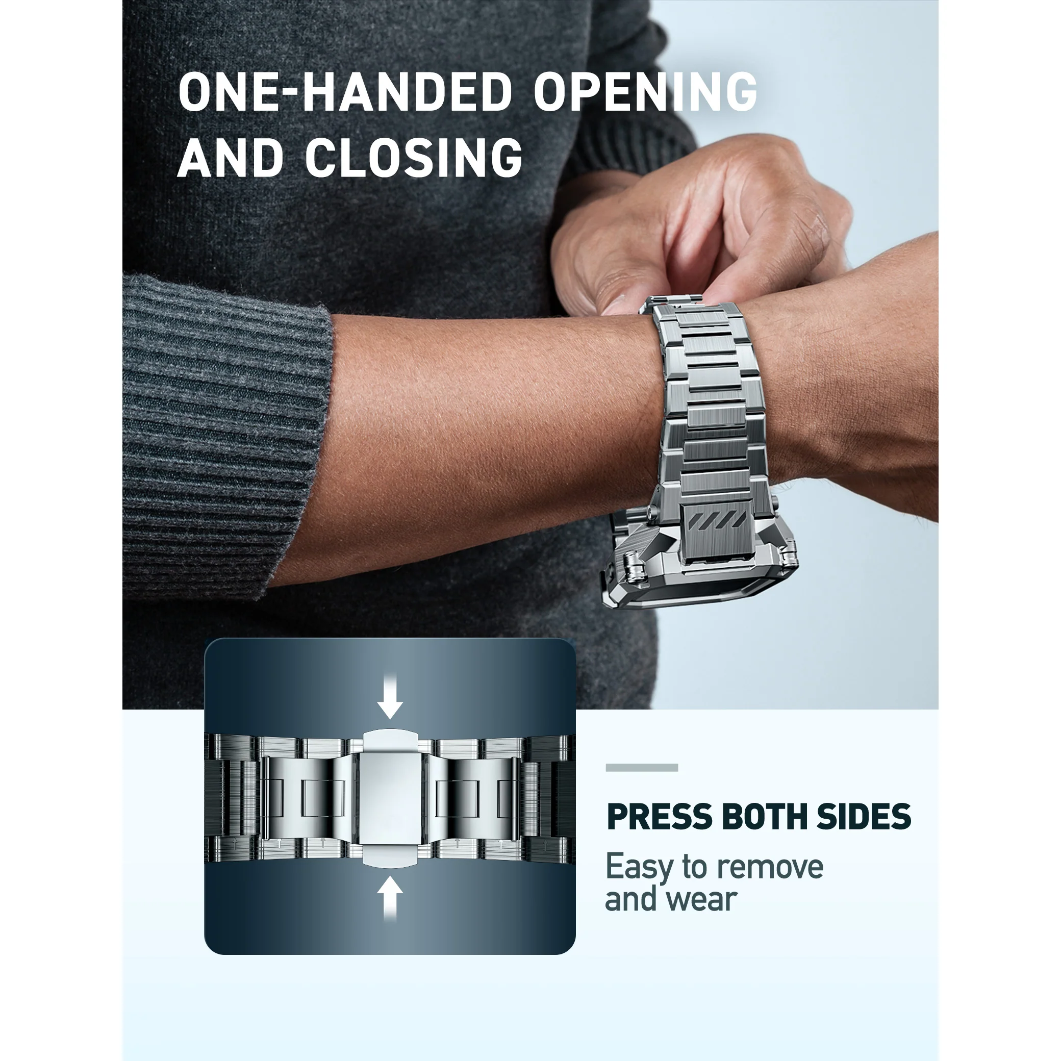 UB Steel Stainless Steel Apple Watchband - Silver - Image 7