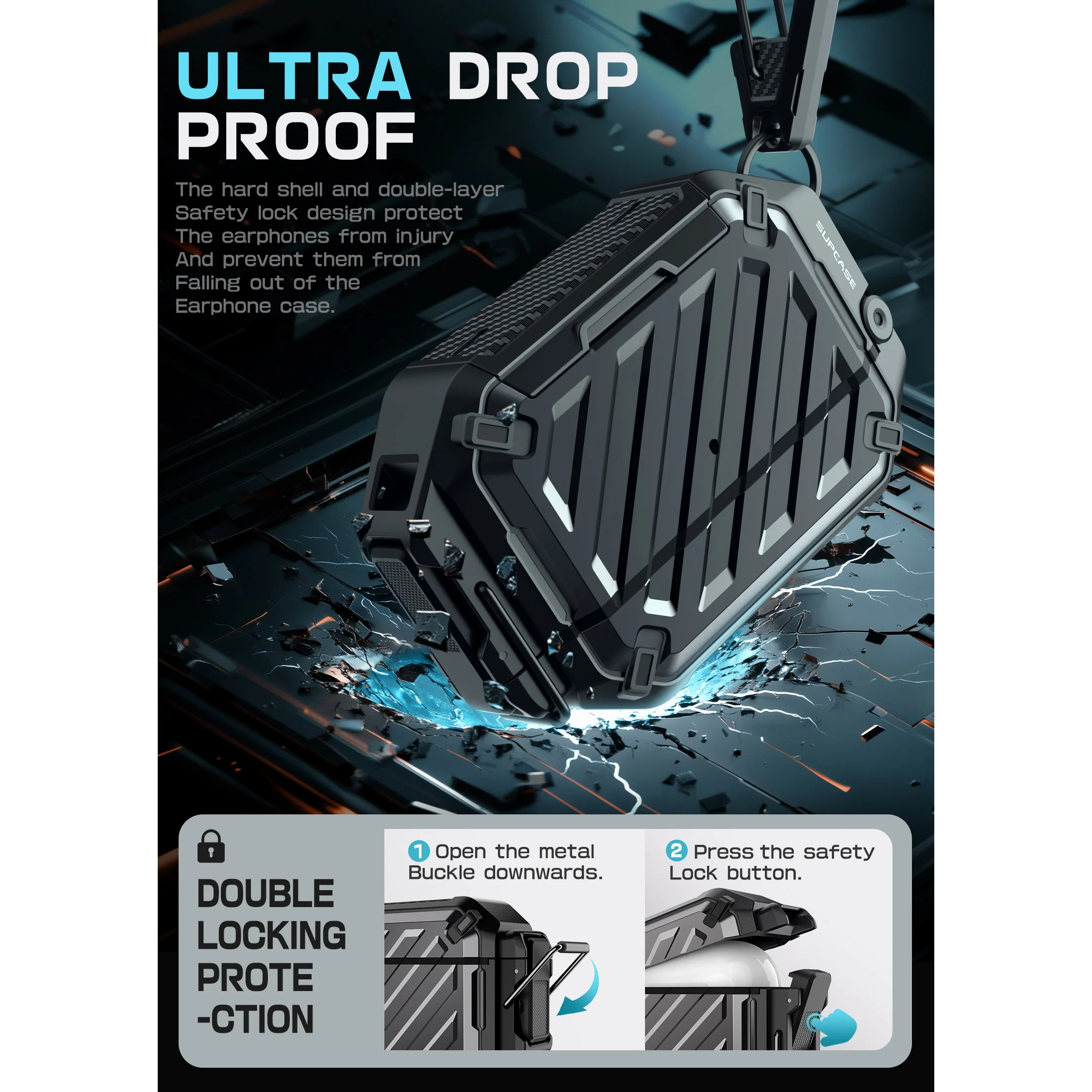 Apple AirPods Pro  1 & 2  Unicorn Beetle PRO Rugged Case Waterproof Case –Black - Image 3