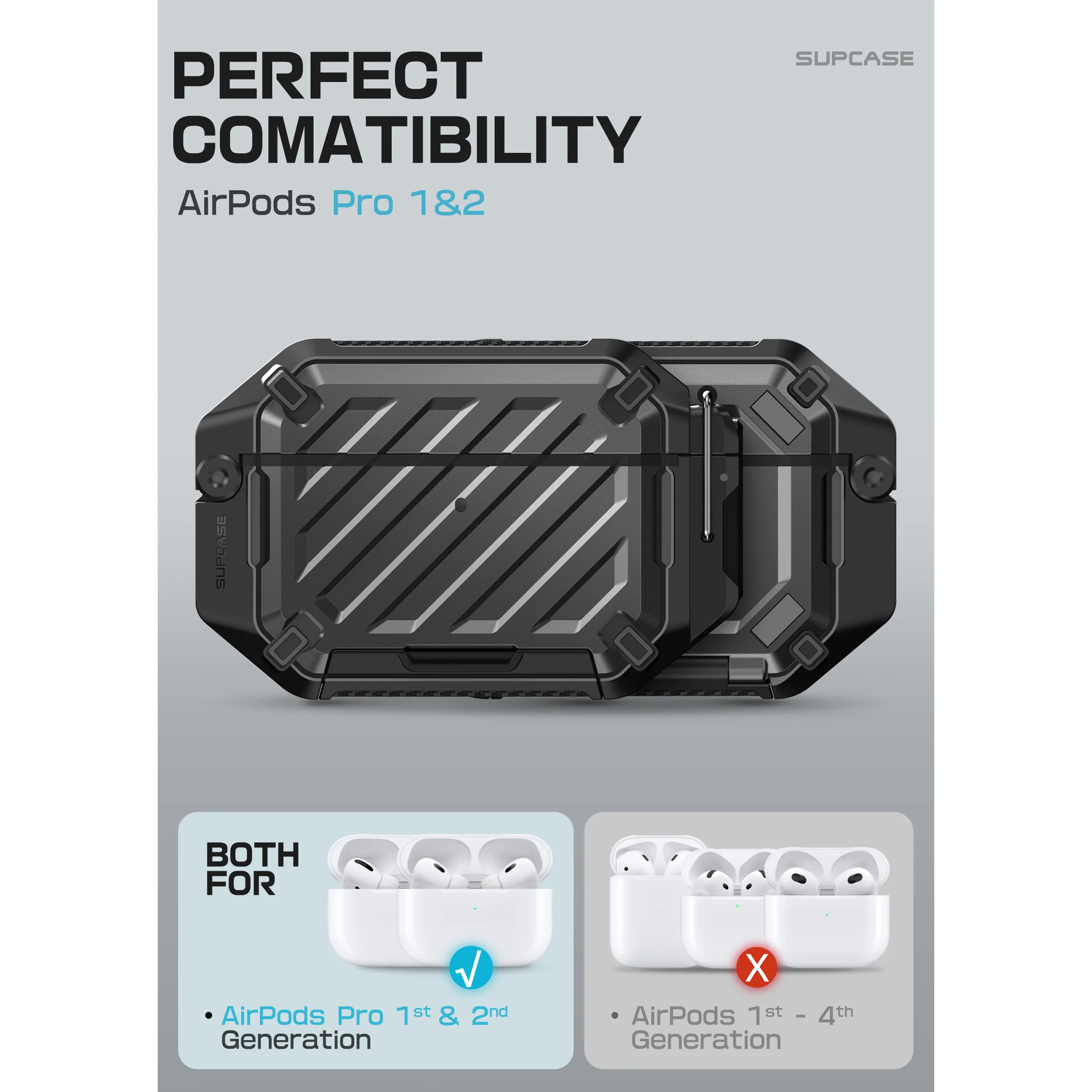 Apple AirPods Pro  1 & 2  Unicorn Beetle PRO Rugged Case Waterproof Case –Black - Image 7