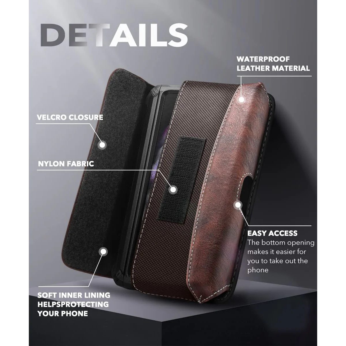 Universal Belt Clip Cell Phone Holster for Galaxy Fold and Large Phones-Brown - Image 3