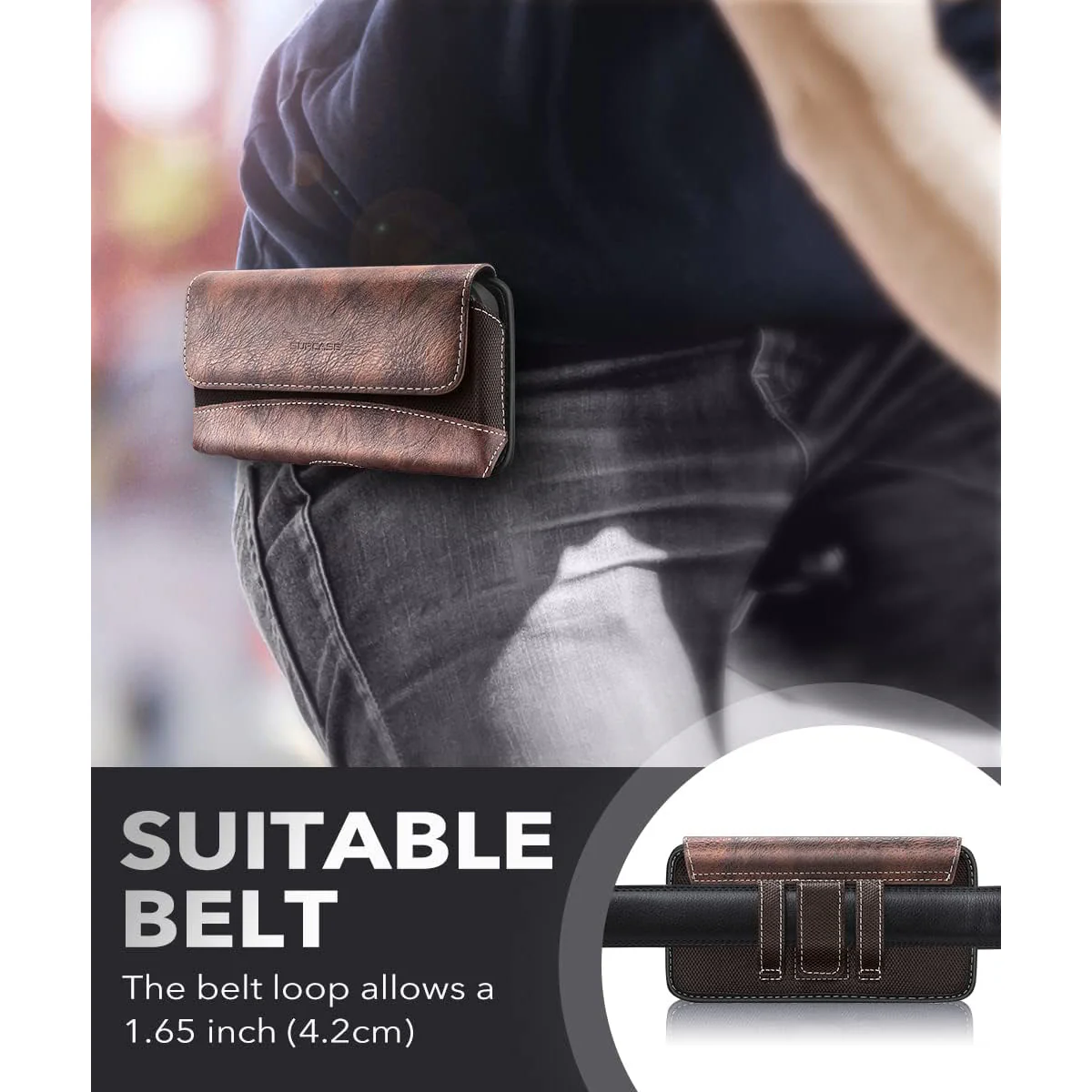 Universal Belt Clip Cell Phone Holster for Galaxy Fold and Large Phones-Brown - Image 6